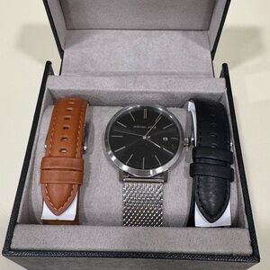 Michael Kors Silver and Black Watch with Brown and Black Straps